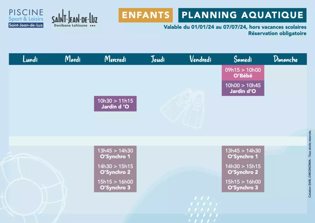 planning enfant aquatique